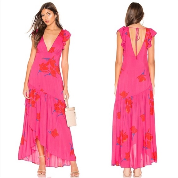 Free People Dresses & Skirts - Free People Red Pink She's A Waterfall In Floral Casual Maxi Dress NWT